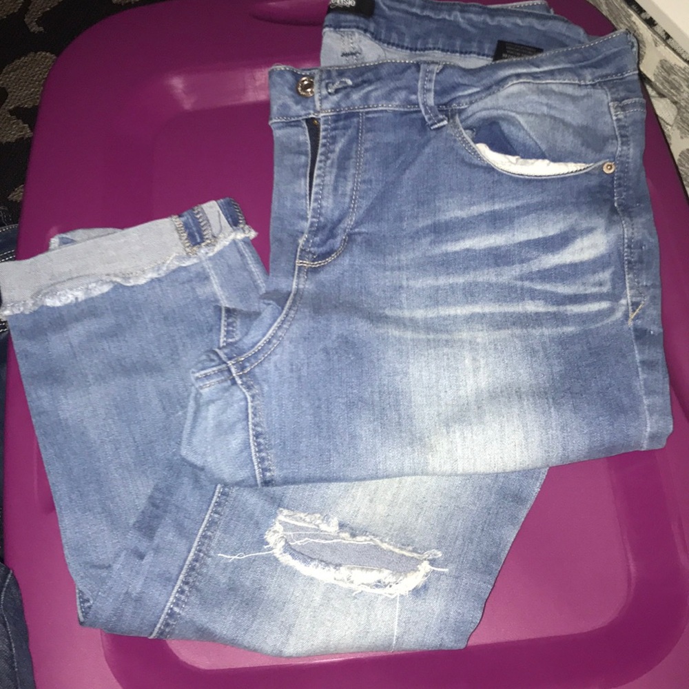 Cuffed ripped jeans